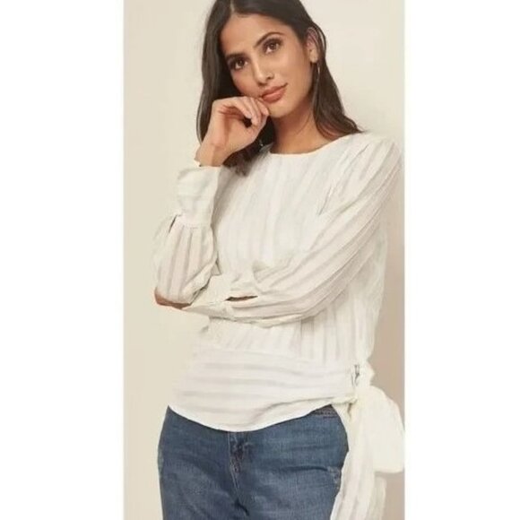 J. Crew Shadow Stripe Ivory Top - Picture 1 of 6